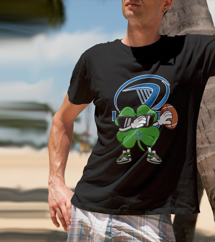 Leinster Rugby Shamrock Mascot Holding Rugby Ball T-Shirt
