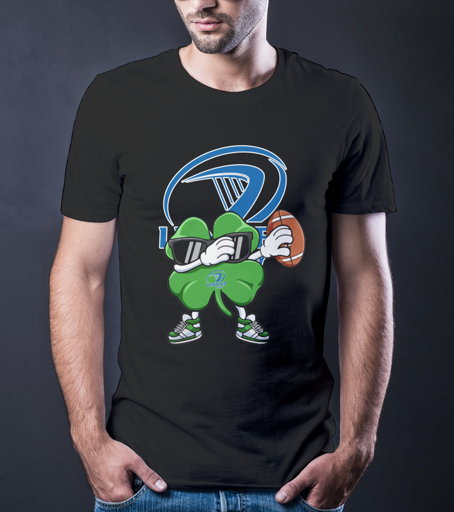 Leinster Rugby Shamrock Mascot Holding Rugby Ball T-Shirt