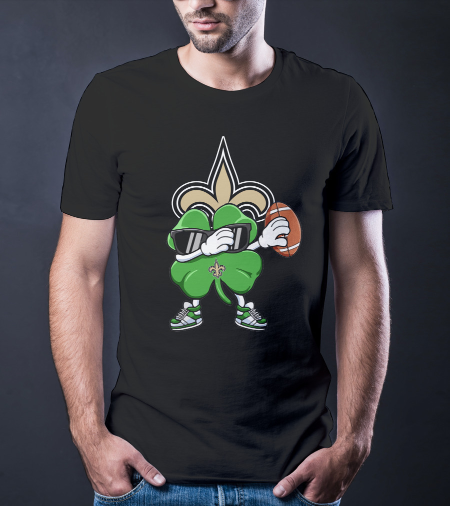 New Orleans Saints Shamrock Football Dab Fleur-de-lis T-Shirt