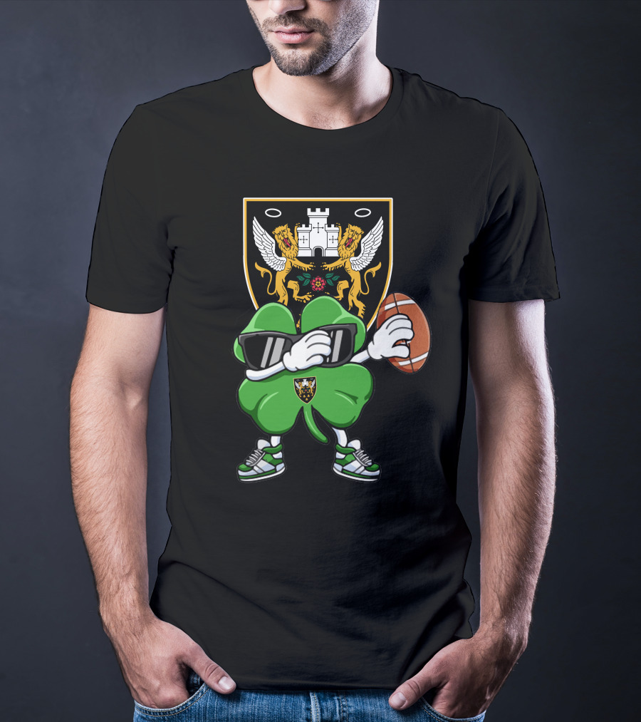Northampton Saints Crest With Stylized Shamrock And Rugby Ball T-Shirt