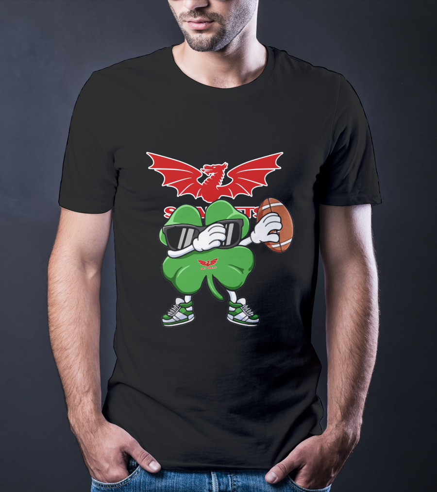 Scarlets Welsh Dragon Clover Football T-Shirt
