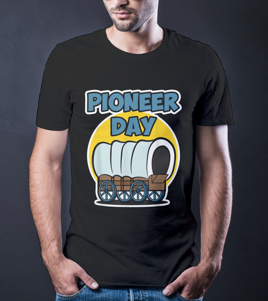Pioneer Day Covered Wagon Illustration With Bold Lettering T-Shirt