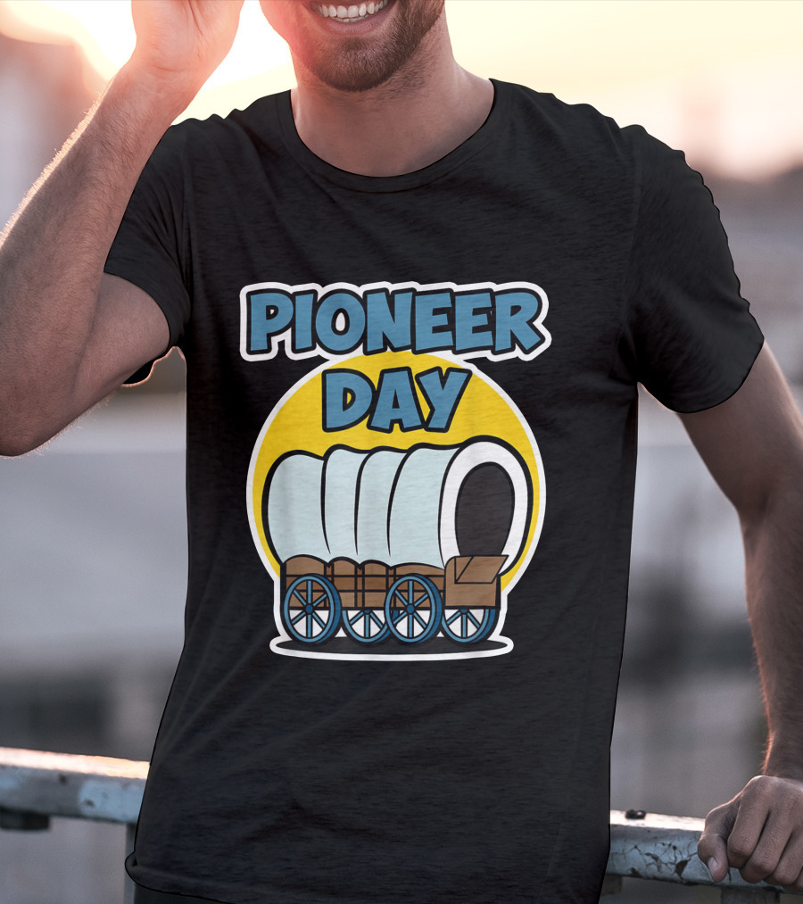 Pioneer Day Covered Wagon Illustration With Bold Lettering T-Shirt