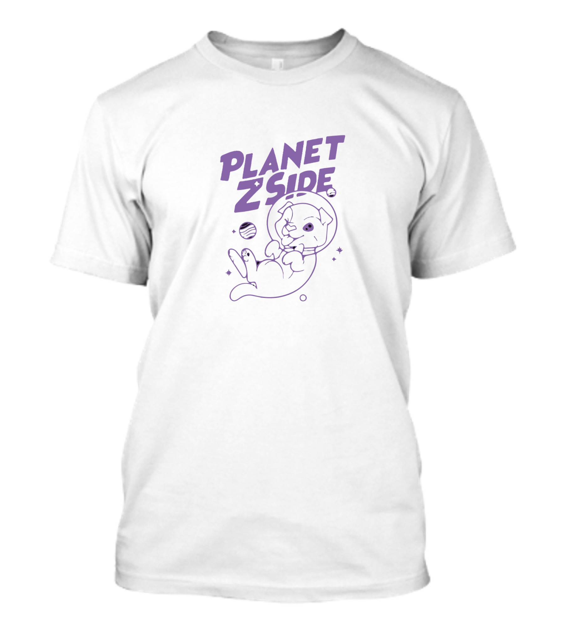 Planet Z Side Purple Astronaut Cat T-Shirt