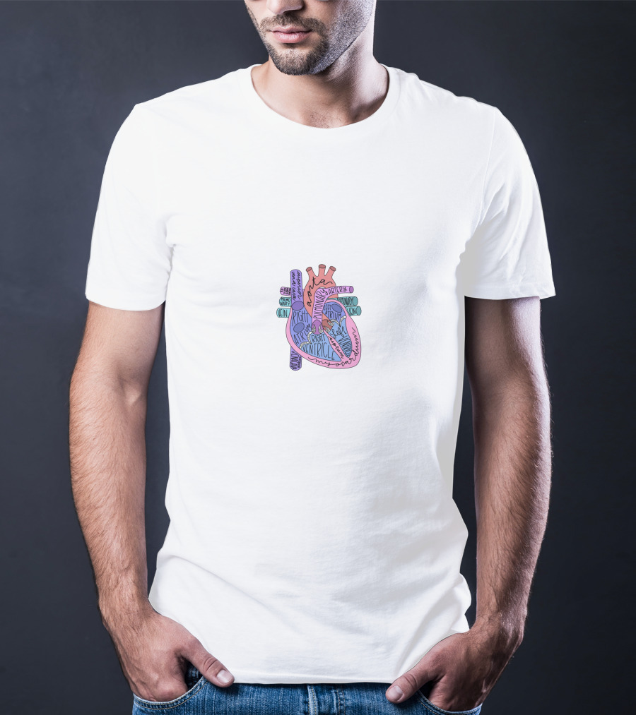 Annotated Human Heart Diagram With Aorta Artery Left Ventricle Right Atrium T-Shirt