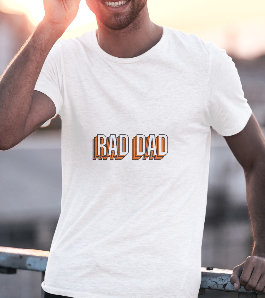 RAD DAD Layered 3D Text With Orange Outline T-Shirt
