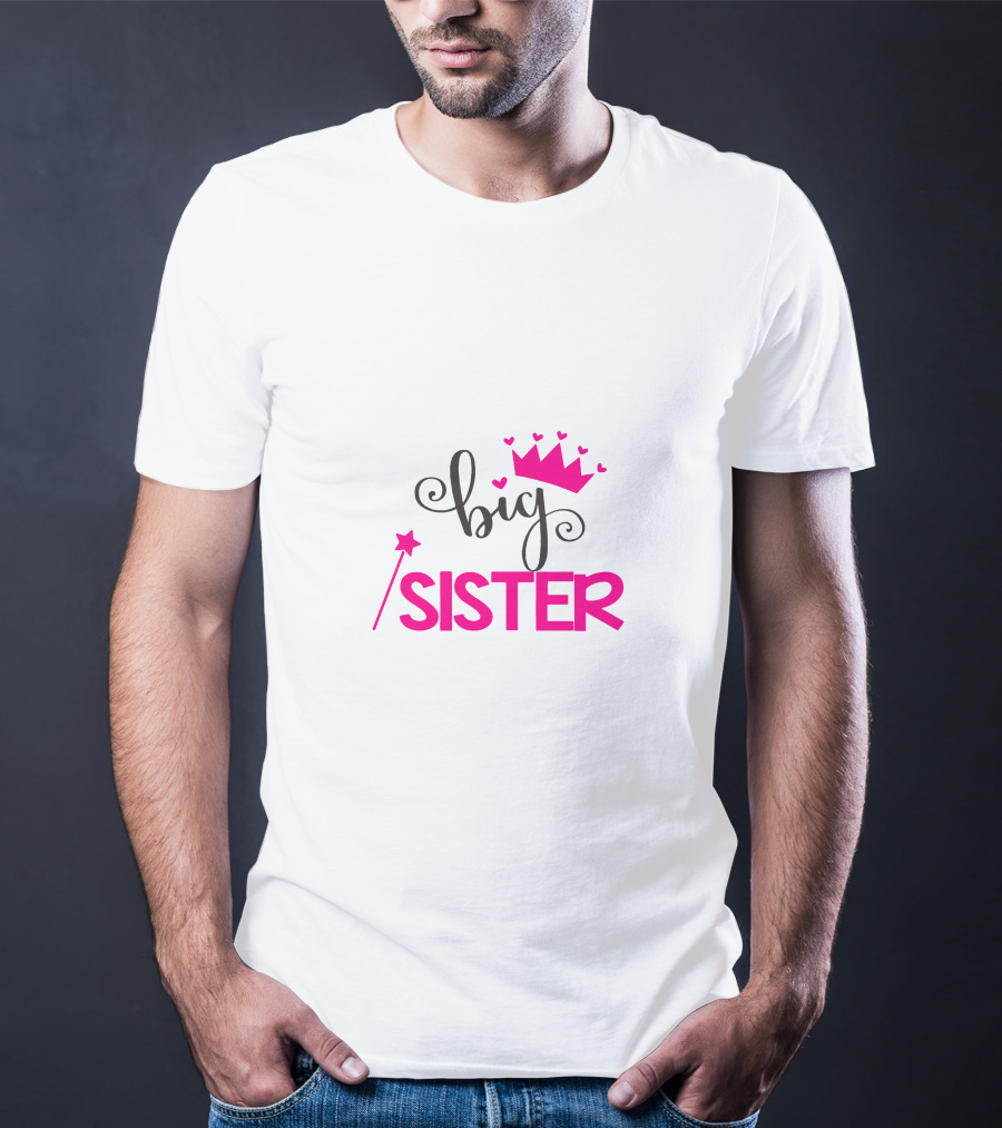 Big Sister Princess Crown Wand Hearts T-Shirt