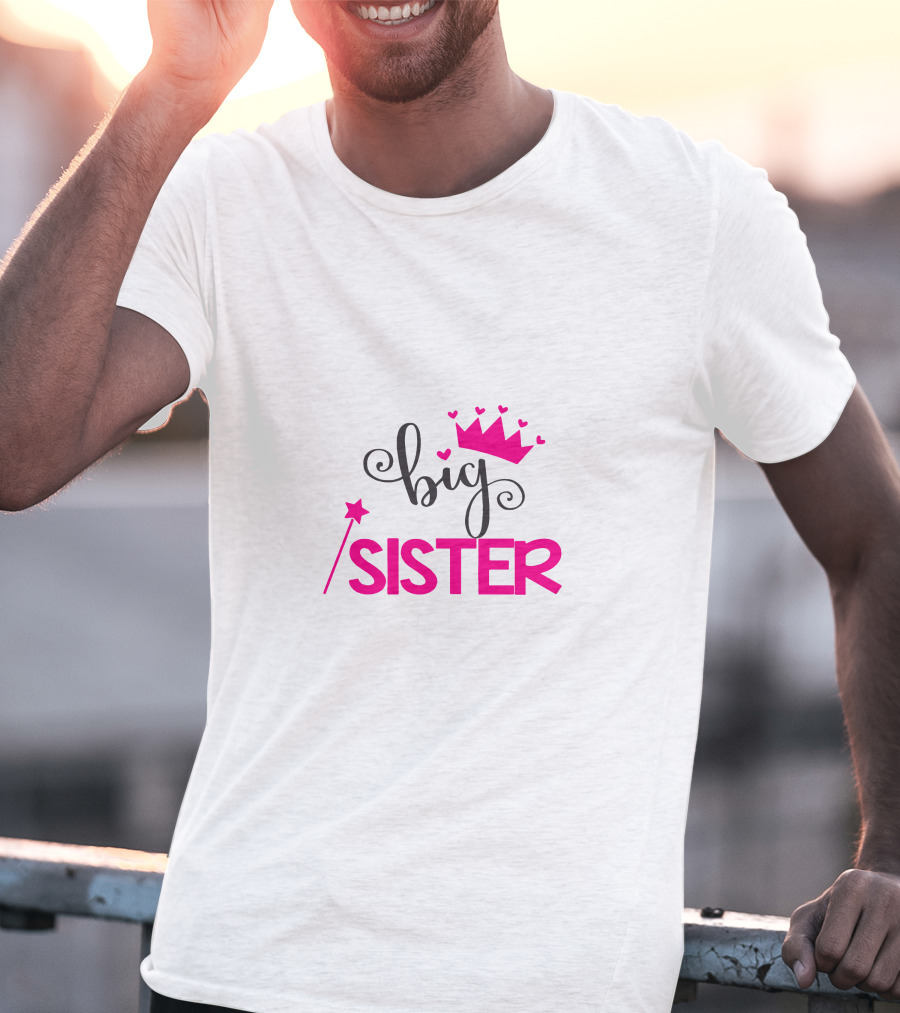 Big Sister Princess Crown Wand Hearts T-Shirt