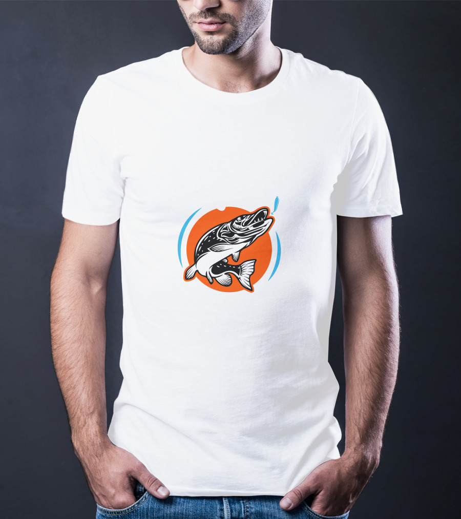 Amoskeag Lake Fish Graphic With Orange And Blue Accents T-Shirt