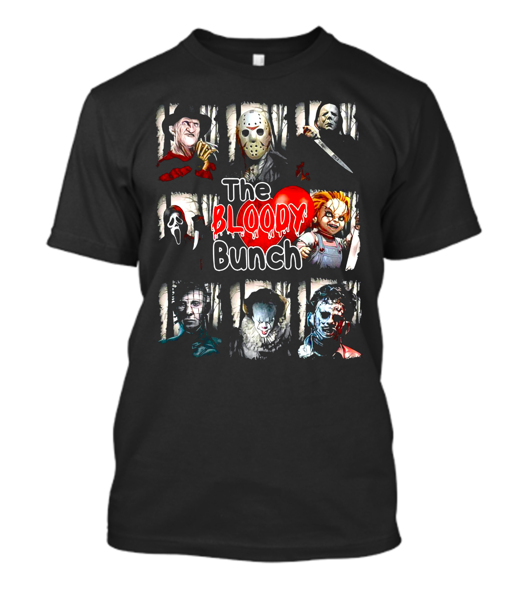 The Bloody Bunch Freddy Jason Michael Ghostface Chucky Pinhead Pennywise Leatherface T-Shirt