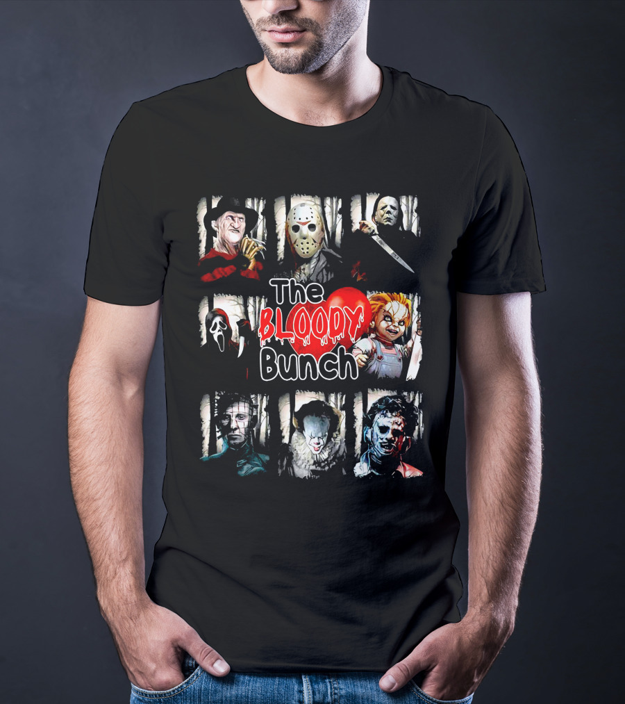 The Bloody Bunch Freddy Jason Michael Ghostface Chucky Pinhead Pennywise Leatherface T-Shirt