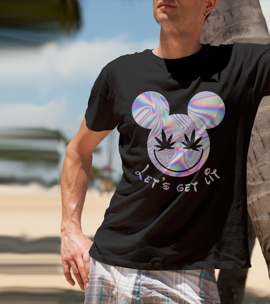 Let's Get Lit Psychedelic Mouse Face With Cannabis Eyes T-Shirt