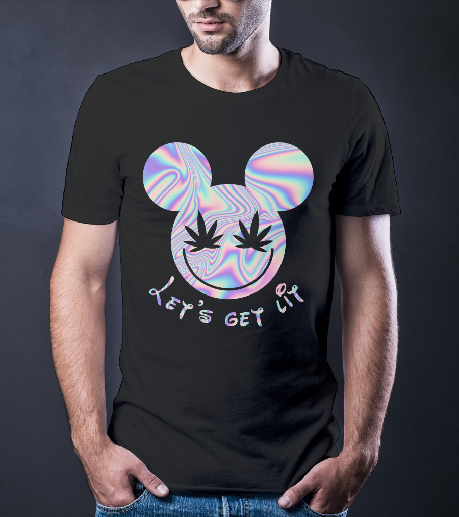 Let's Get Lit Psychedelic Mouse Face With Cannabis Eyes T-Shirt