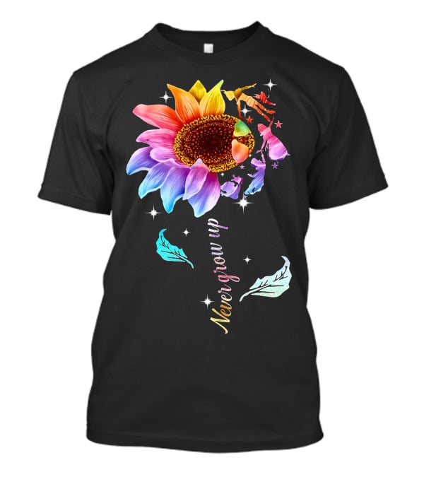 Never Grow Up Peter Pan Rainbow Flower Fantasy T-Shirt