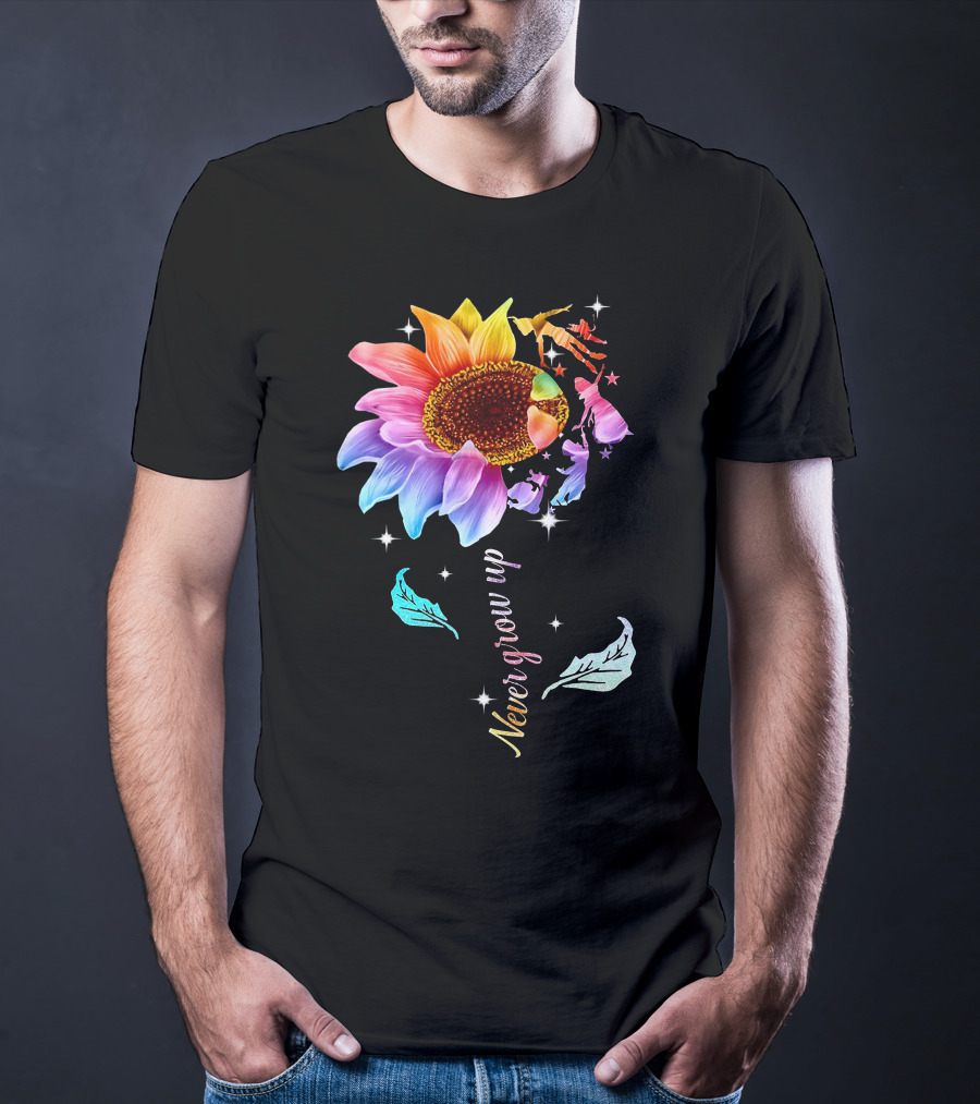Never Grow Up Peter Pan Rainbow Flower Fantasy T-Shirt