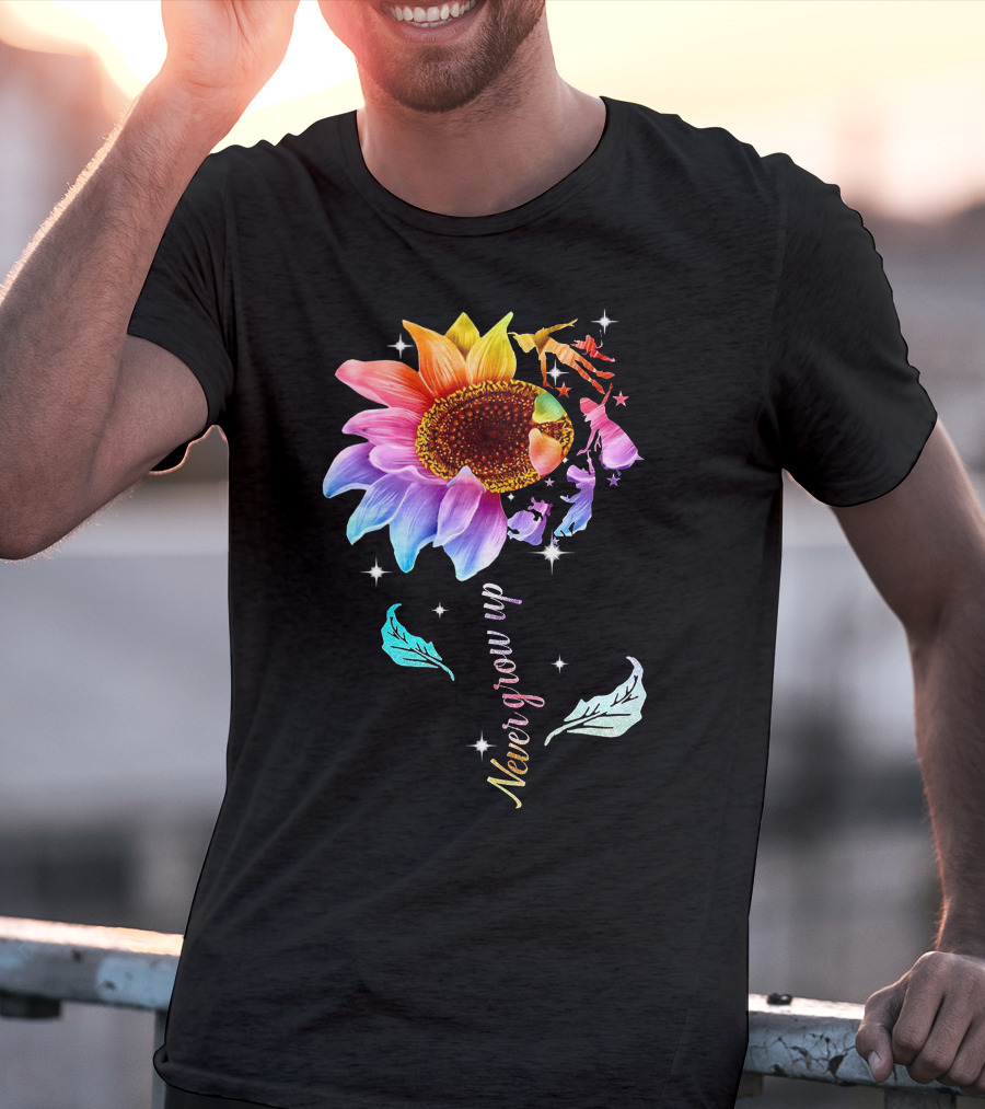 Never Grow Up Peter Pan Rainbow Flower Fantasy T-Shirt