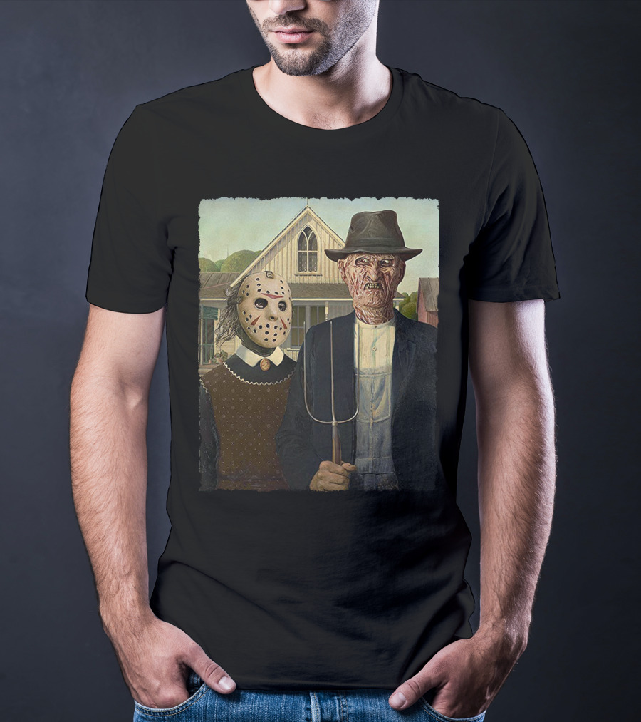 American Gothic Jason Freddy Horror Mashup T-Shirt