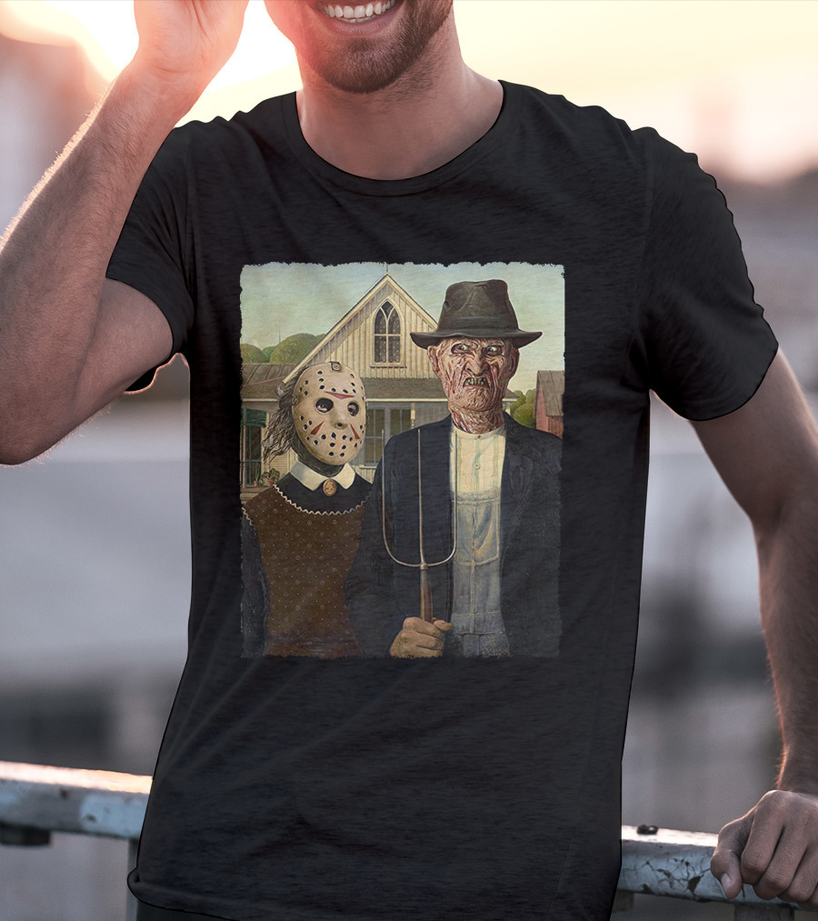American Gothic Jason Freddy Horror Mashup T-Shirt