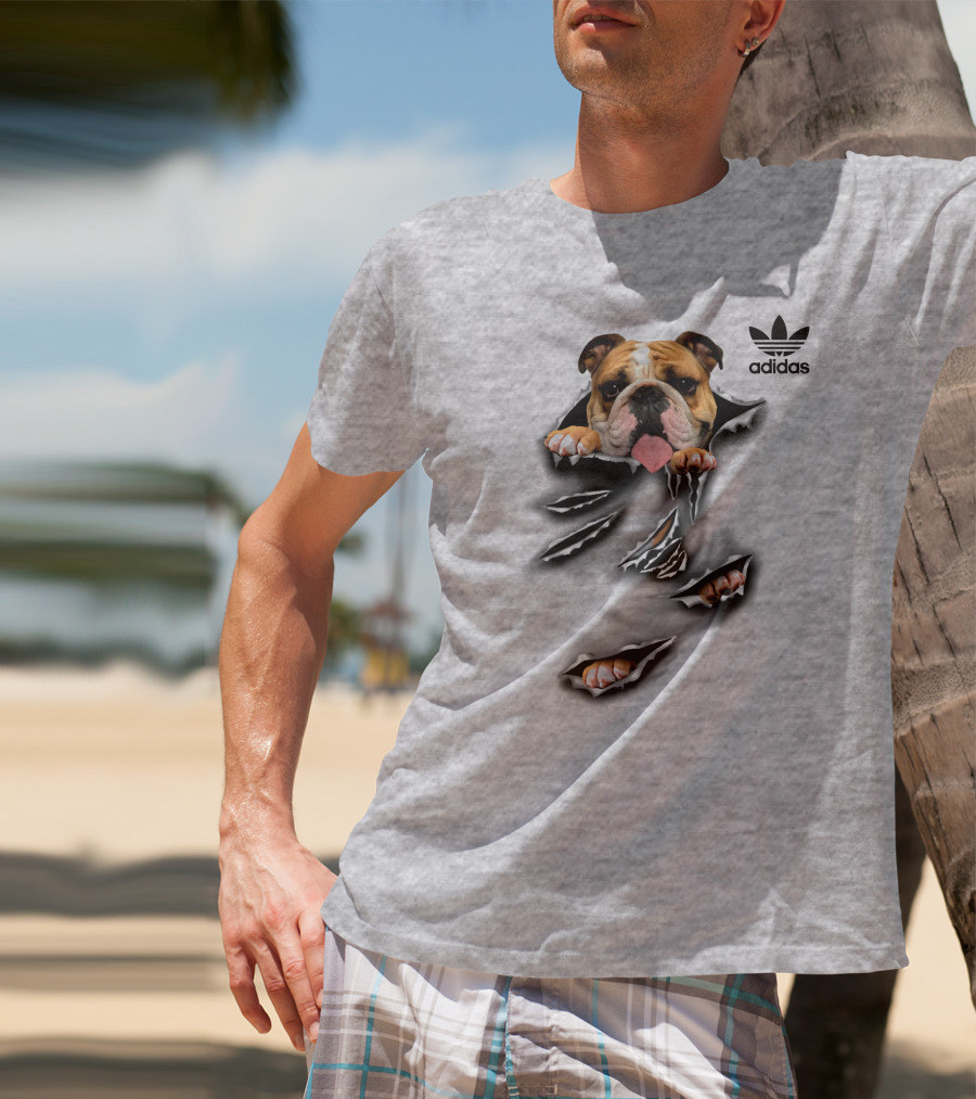 Cool Funny English Bulldog Ripping Through Pocket T-Shirt