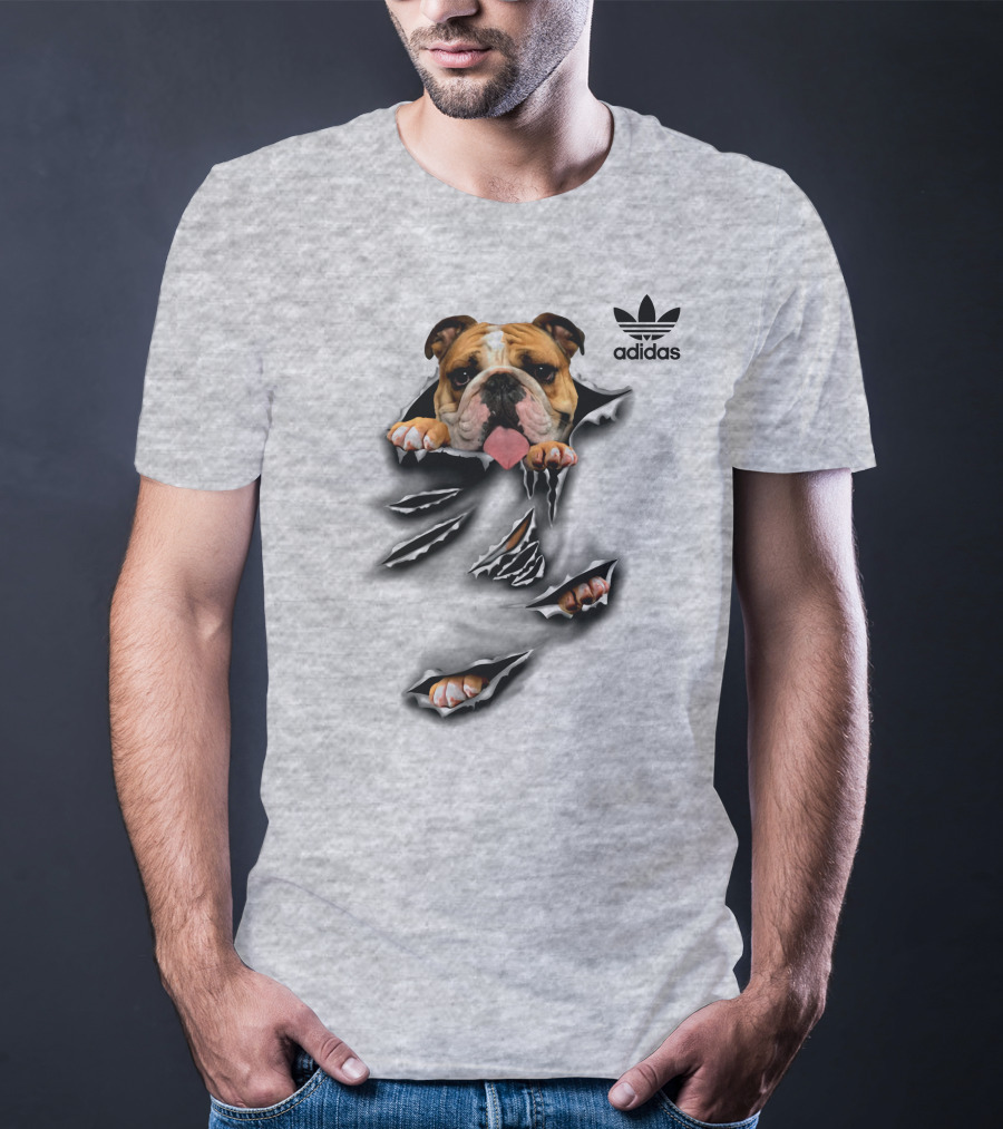 Cool Funny English Bulldog Ripping Through Pocket T-Shirt