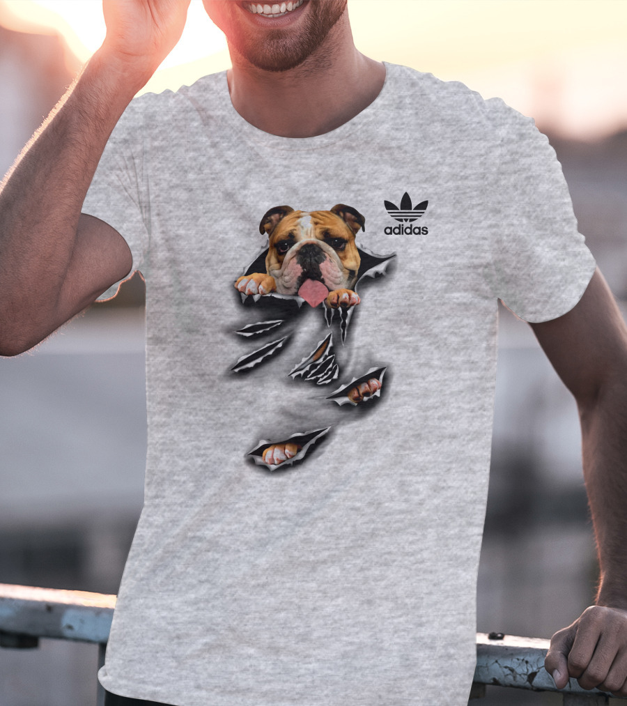 Cool Funny English Bulldog Ripping Through Pocket T-Shirt