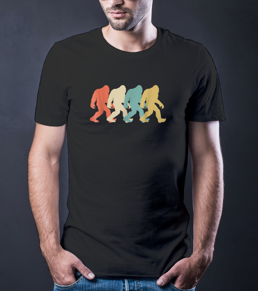 Bigfoot Sasquatch Silhouette Retro Pop Art Multicolor T-Shirt