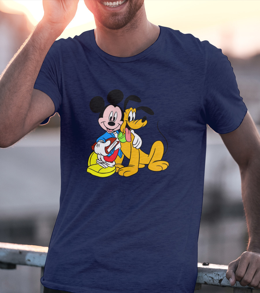 Mickey And Friends Mickey And Pluto Hugging Classic Cartoon T-Shirt