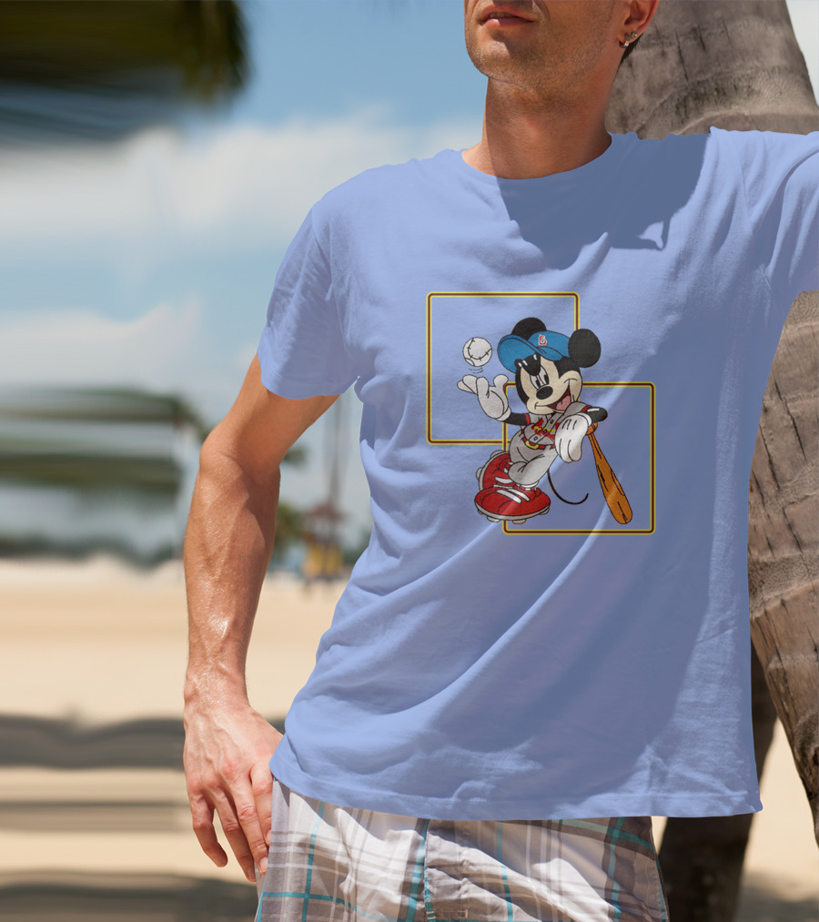 Mickey Mouse Baseball Player Blue Cap Bat And Ball Disney Classic T-Shirt