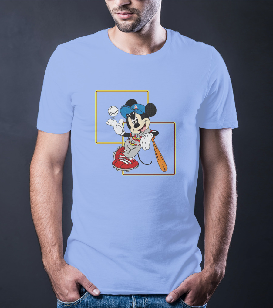 Mickey Mouse Baseball Player Blue Cap Bat And Ball Disney Classic T-Shirt