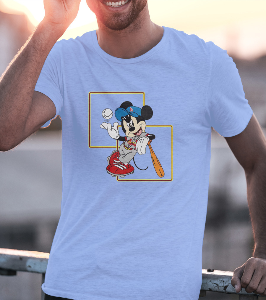 Mickey Mouse Baseball Player Blue Cap Bat And Ball Disney Classic T-Shirt