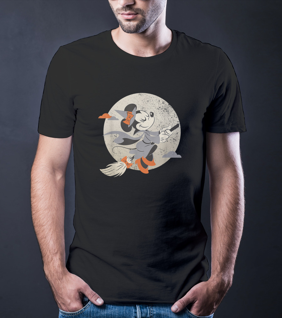 Disney Minnie Mouse Witch On Broomstick Full Moon Halloween T-Shirt