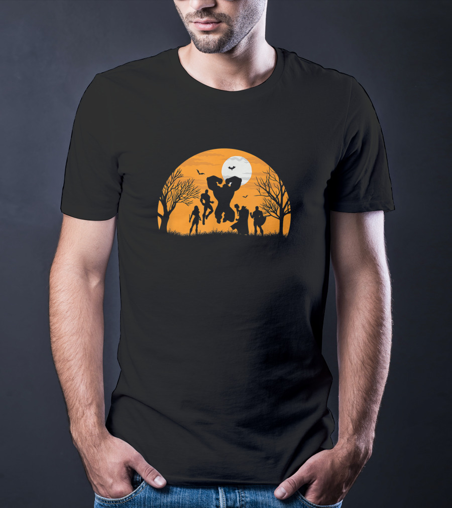 Marvel Avengers Halloween Silhouette Moon Scene T-Shirt