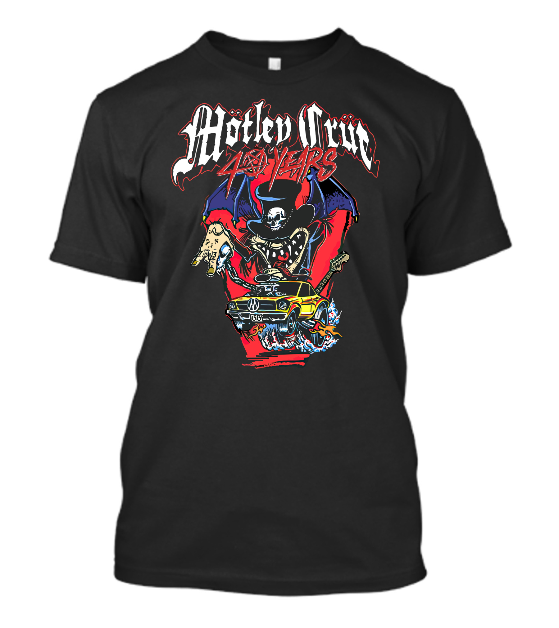 Mötley Crüe 40 Years Skeleton Guitar Flying Car T-Shirt