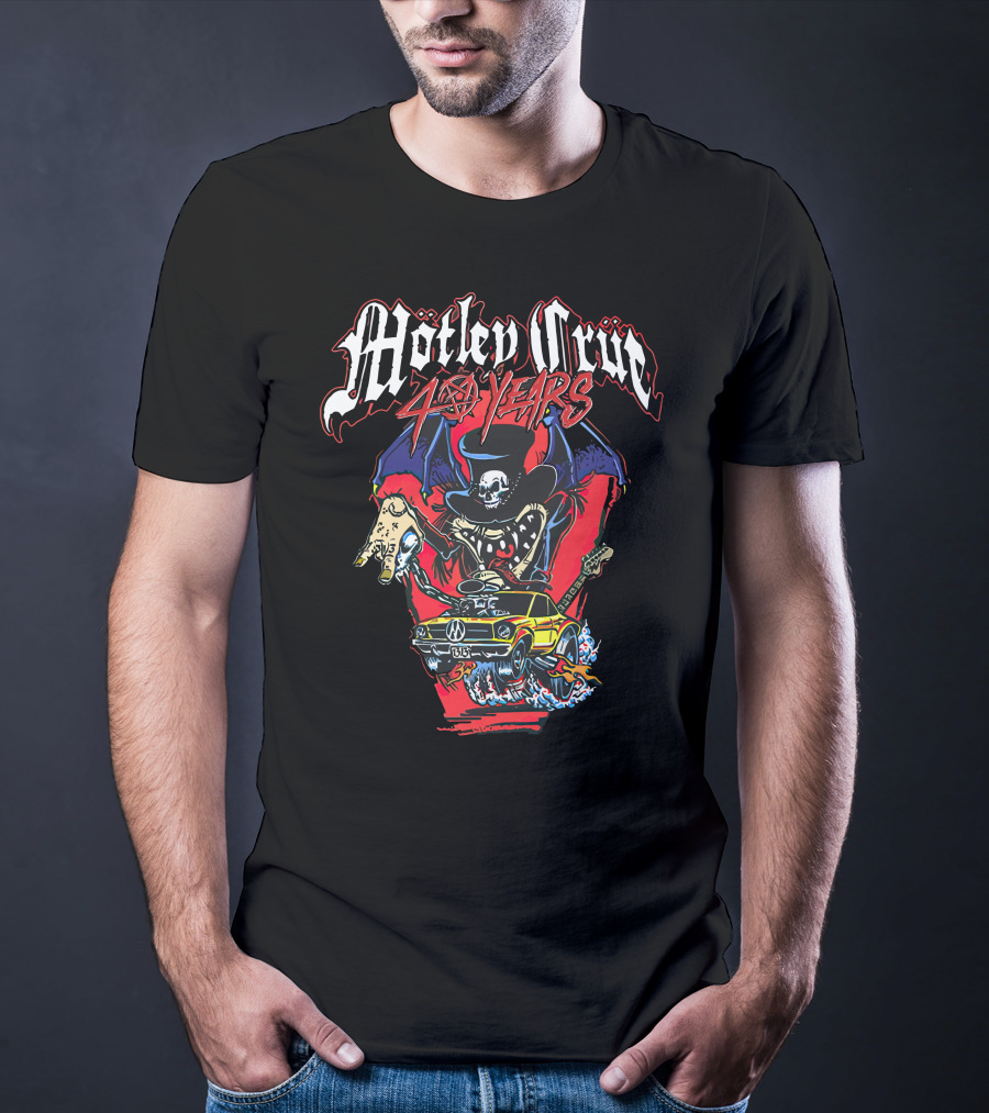 Mötley Crüe 40 Years Skeleton Guitar Flying Car T-Shirt