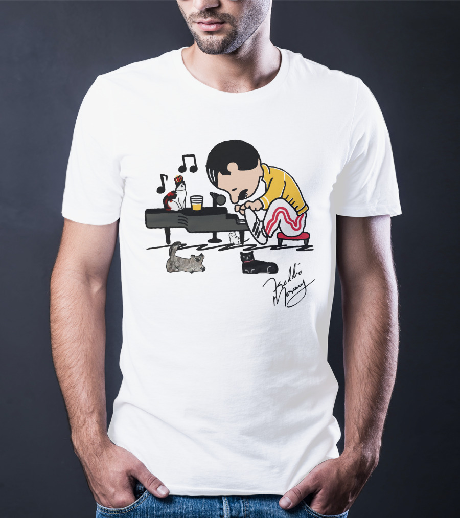 Freddie Mercury Signature With Cats And Piano Playful T-Shirt