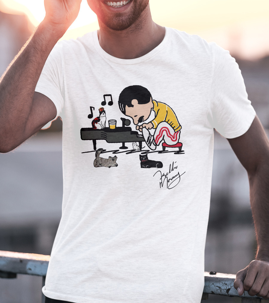 Freddie Mercury Signature With Cats And Piano Playful T-Shirt
