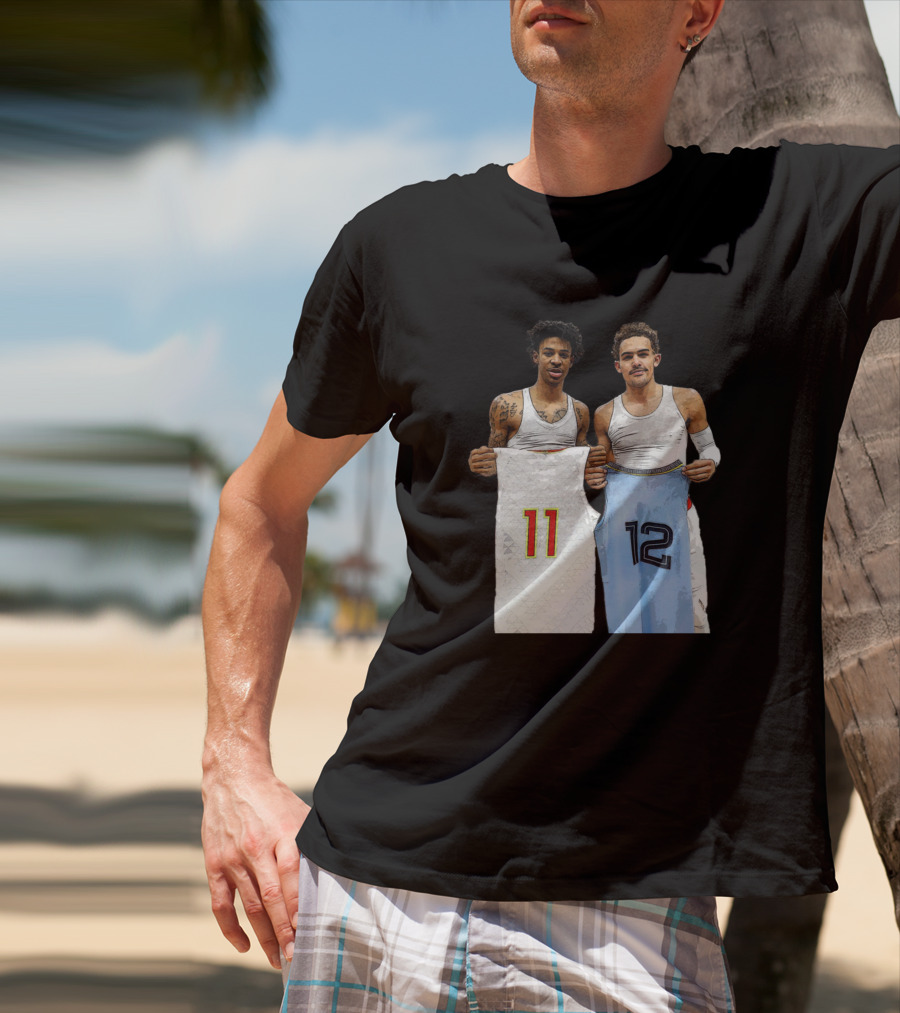 Trae Young Ja Morant Holding 11 12 Jerseys Funny Basketball Duo T-Shirt