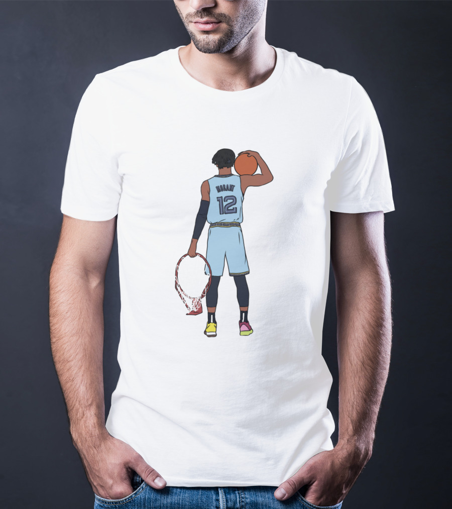 Ja Morant Funny Holding Basketball And Rim In Memphis Jersey T-Shirt