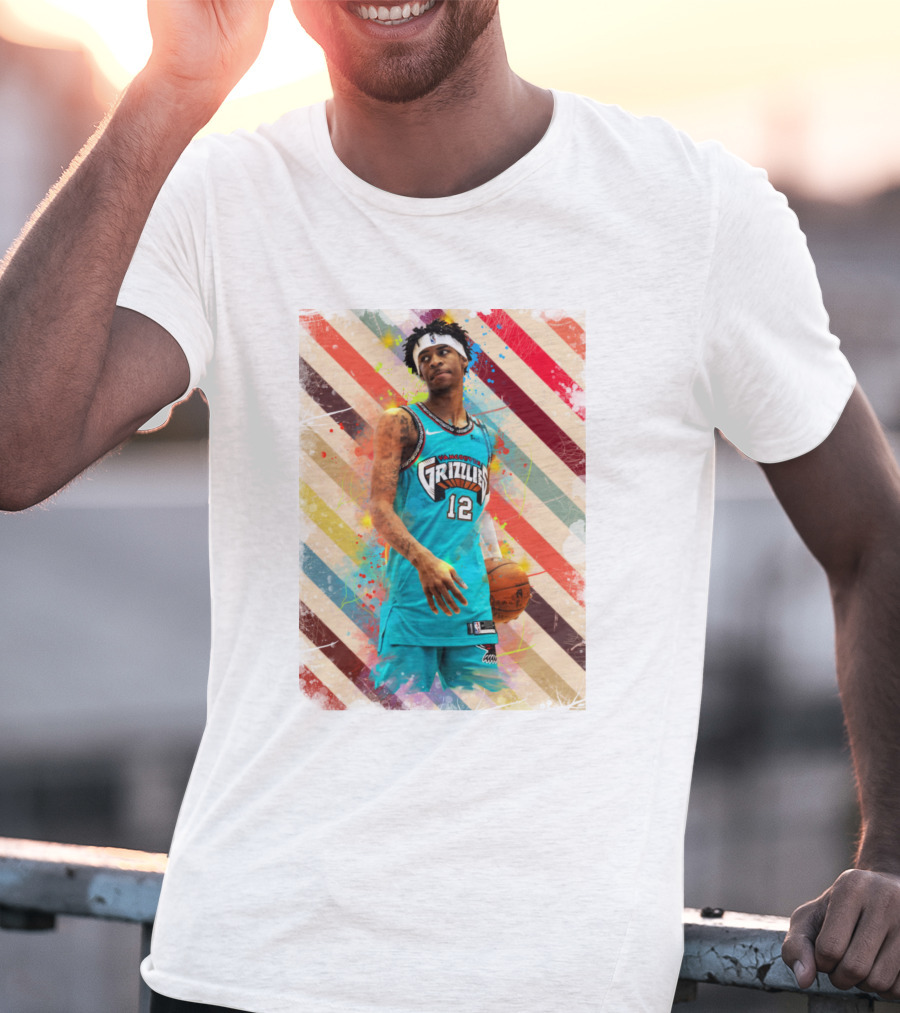 Ja Morant Grizzlies Basketball Vintage Stripes T-Shirt