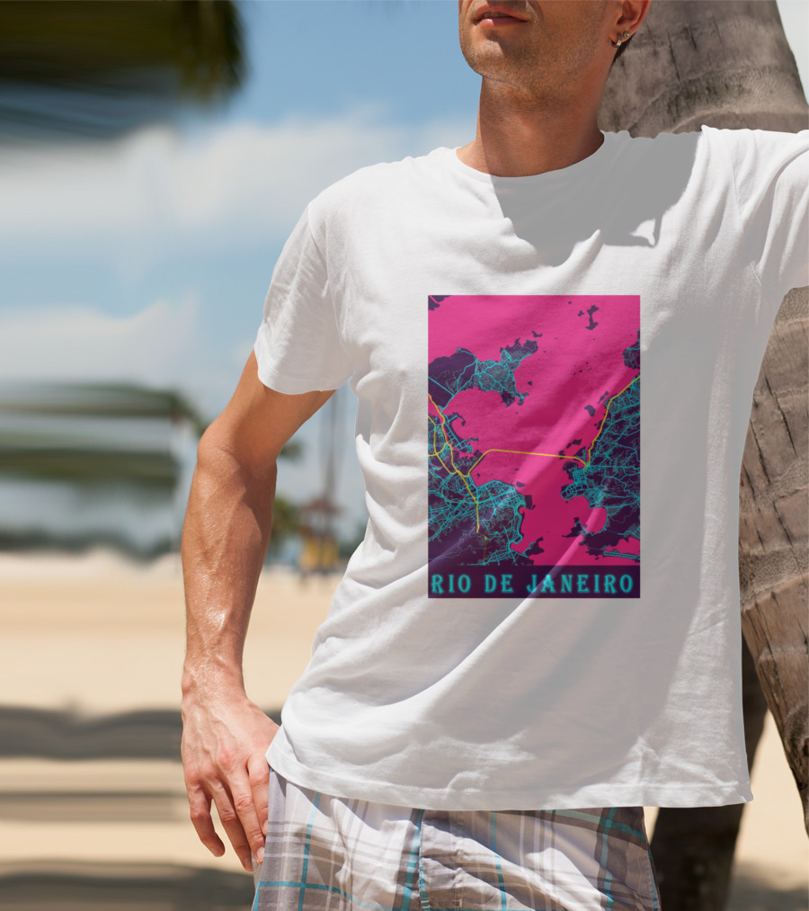 Funny Neon Rio De Janeiro Map Cityscape T-Shirt
