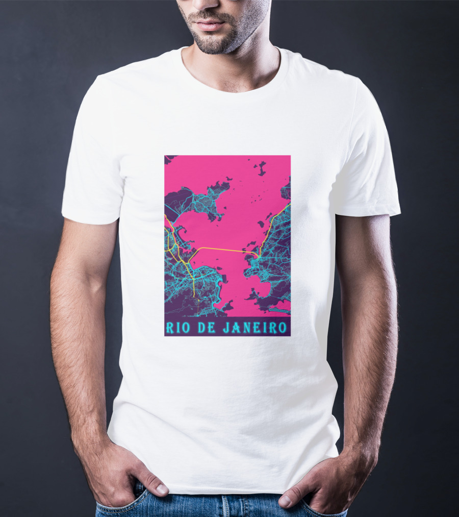 Funny Neon Rio De Janeiro Map Cityscape T-Shirt