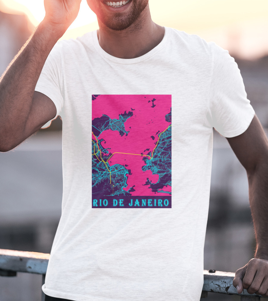 Funny Neon Rio De Janeiro Map Cityscape T-Shirt