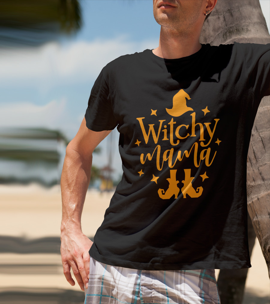 Witchy Mama Wizard Hat Boots Stars T-Shirt