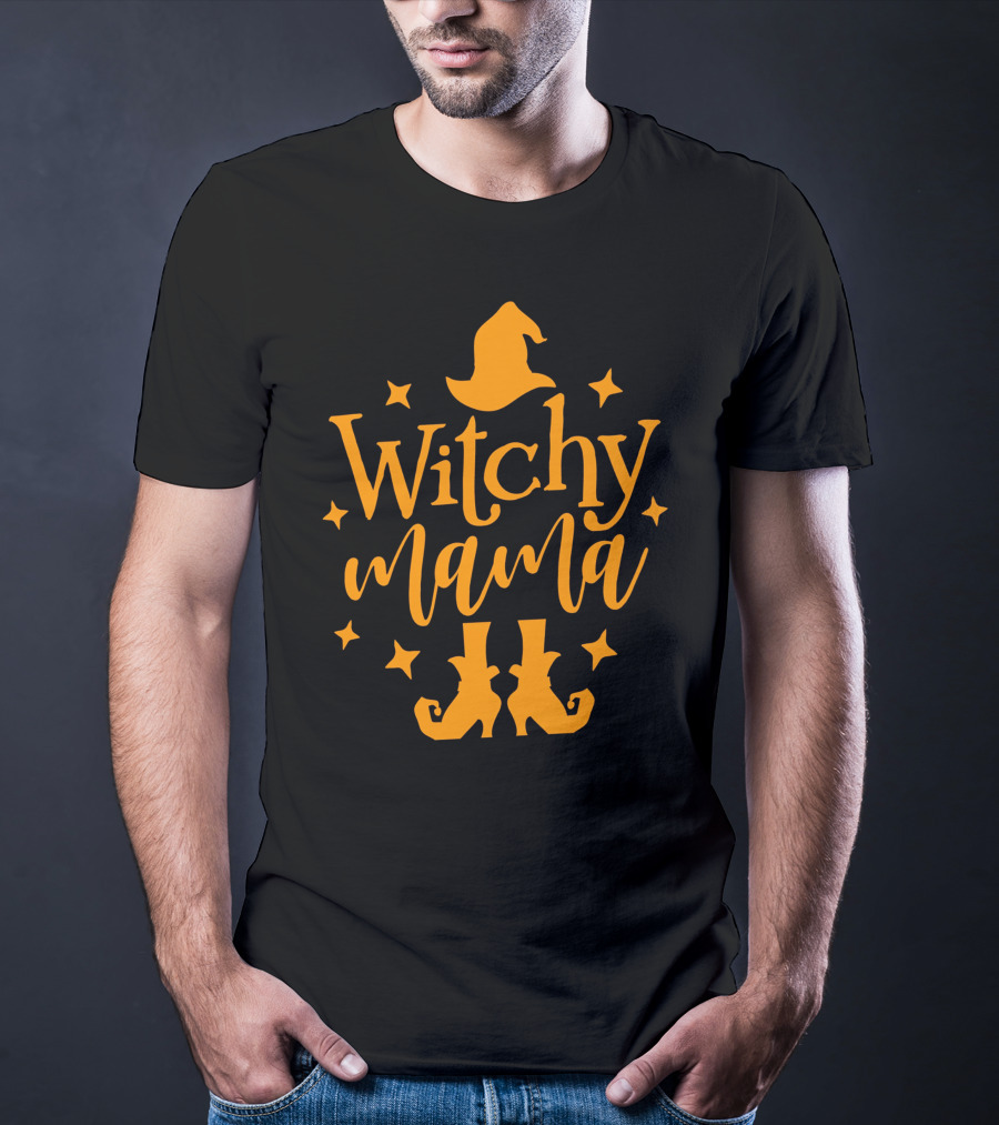 Witchy Mama Wizard Hat Boots Stars T-Shirt