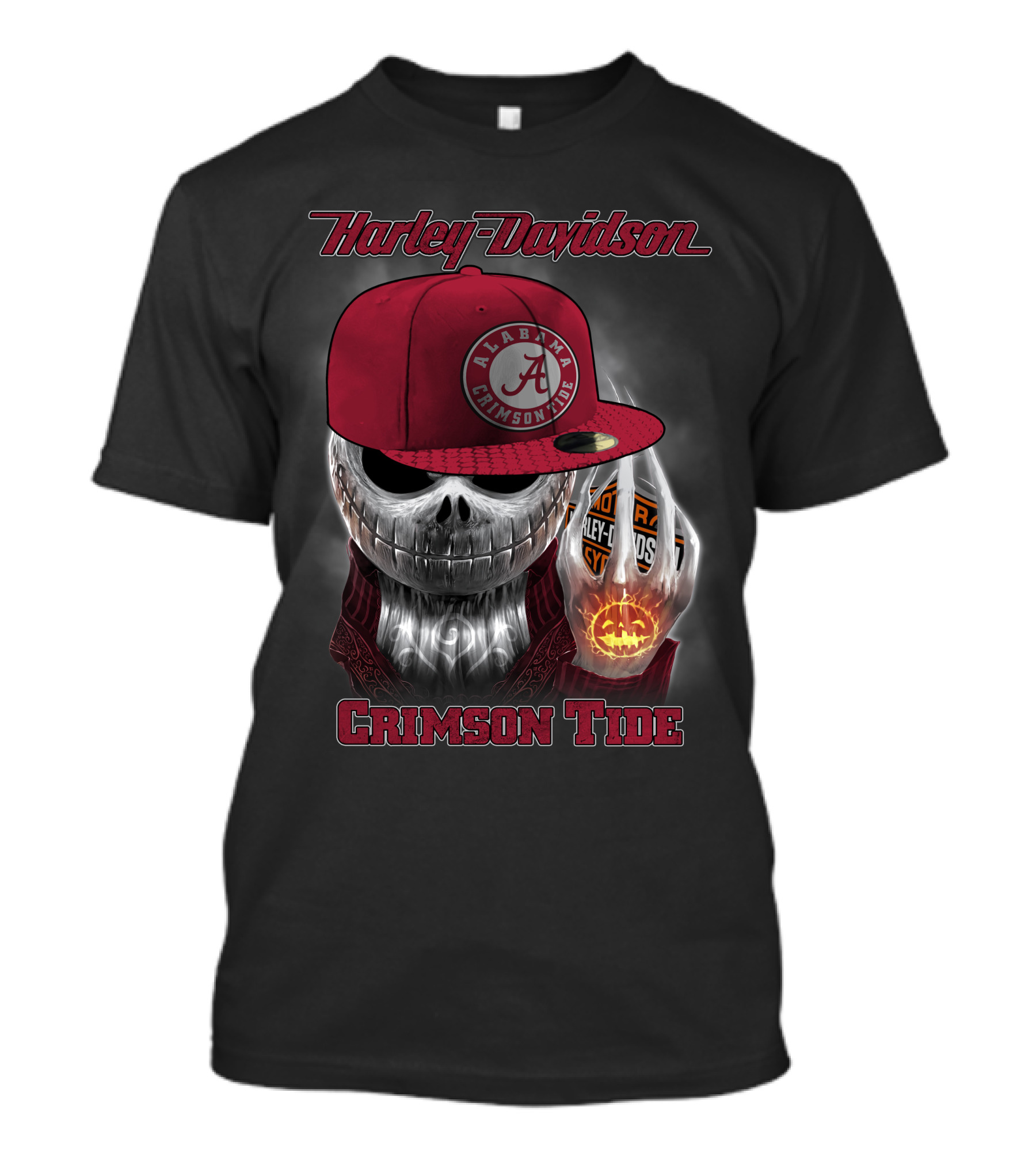 Harley Davidson Alabama Crimson Tide Halloween Skull T-Shirt