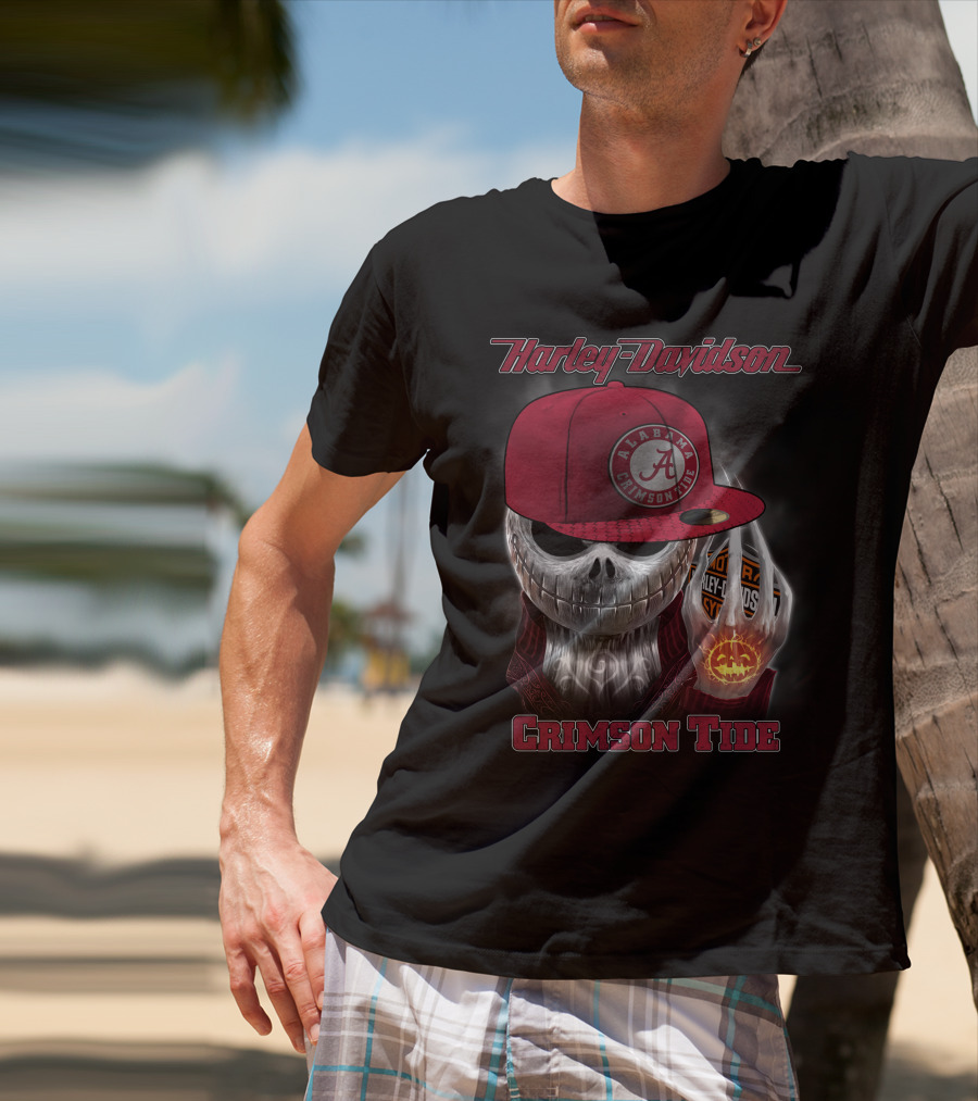 Harley Davidson Alabama Crimson Tide Halloween Skull T-Shirt