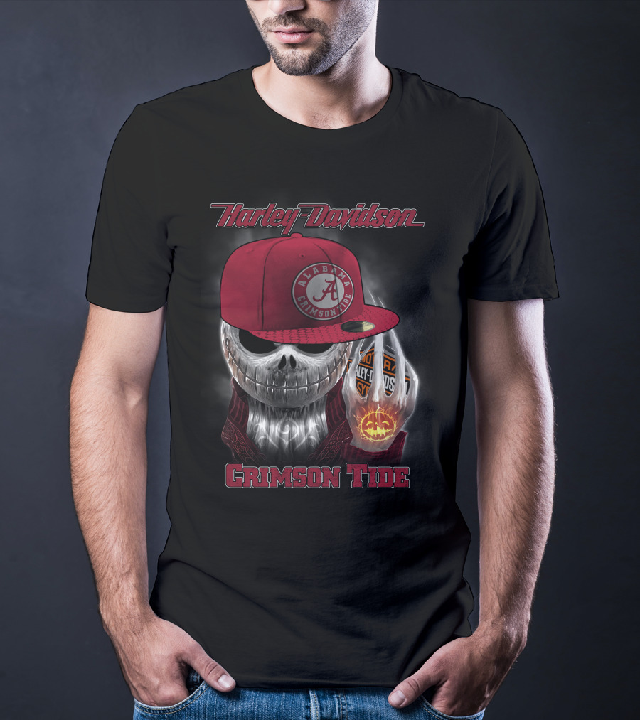 Harley Davidson Alabama Crimson Tide Halloween Skull T-Shirt