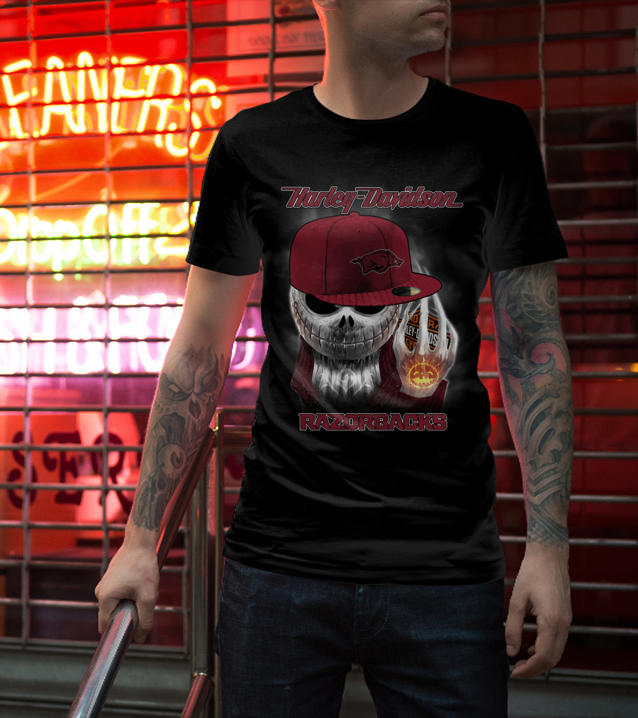Harley Davidson Razorbacks Skull Cap Arkansas T-Shirt