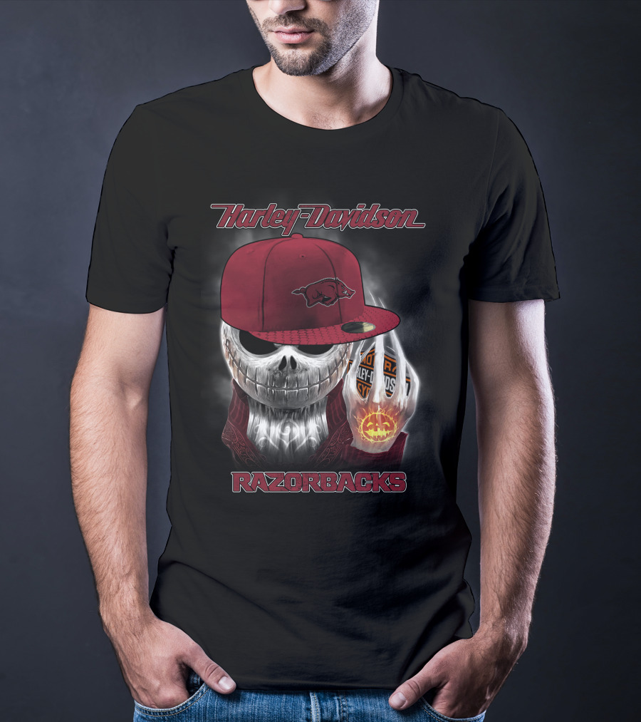 Harley Davidson Razorbacks Skull Cap Arkansas T-Shirt