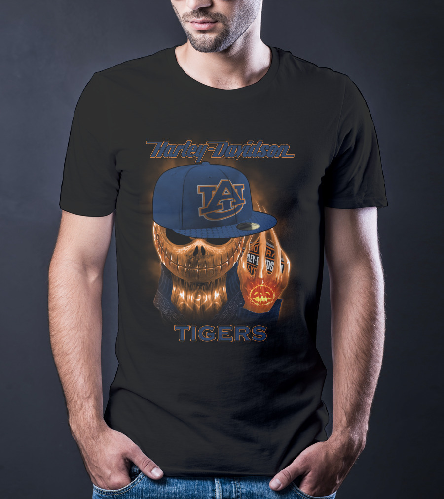 Harley Davidson Auburn Tigers Skeleton With Cap T-Shirt